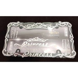 Cruiser Accessories License Plate Frame PRINCESS Style Stud Crown Slivery Chrome